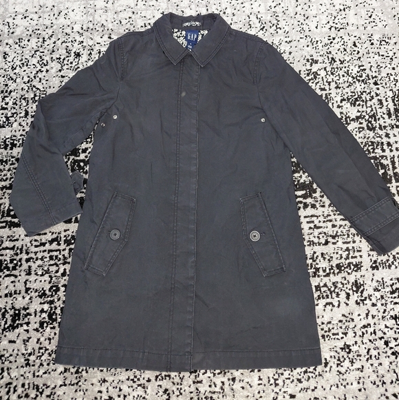 Gap Vintage 2003 Black Cotton Mac Trench Coat - Mod Floral Lining - Size M - Picture 4 of 16